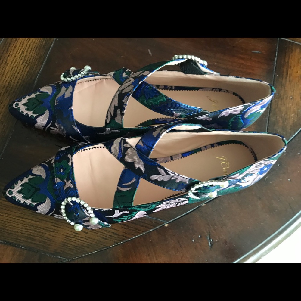 JCrew flats brocade with cross straps size 91/2